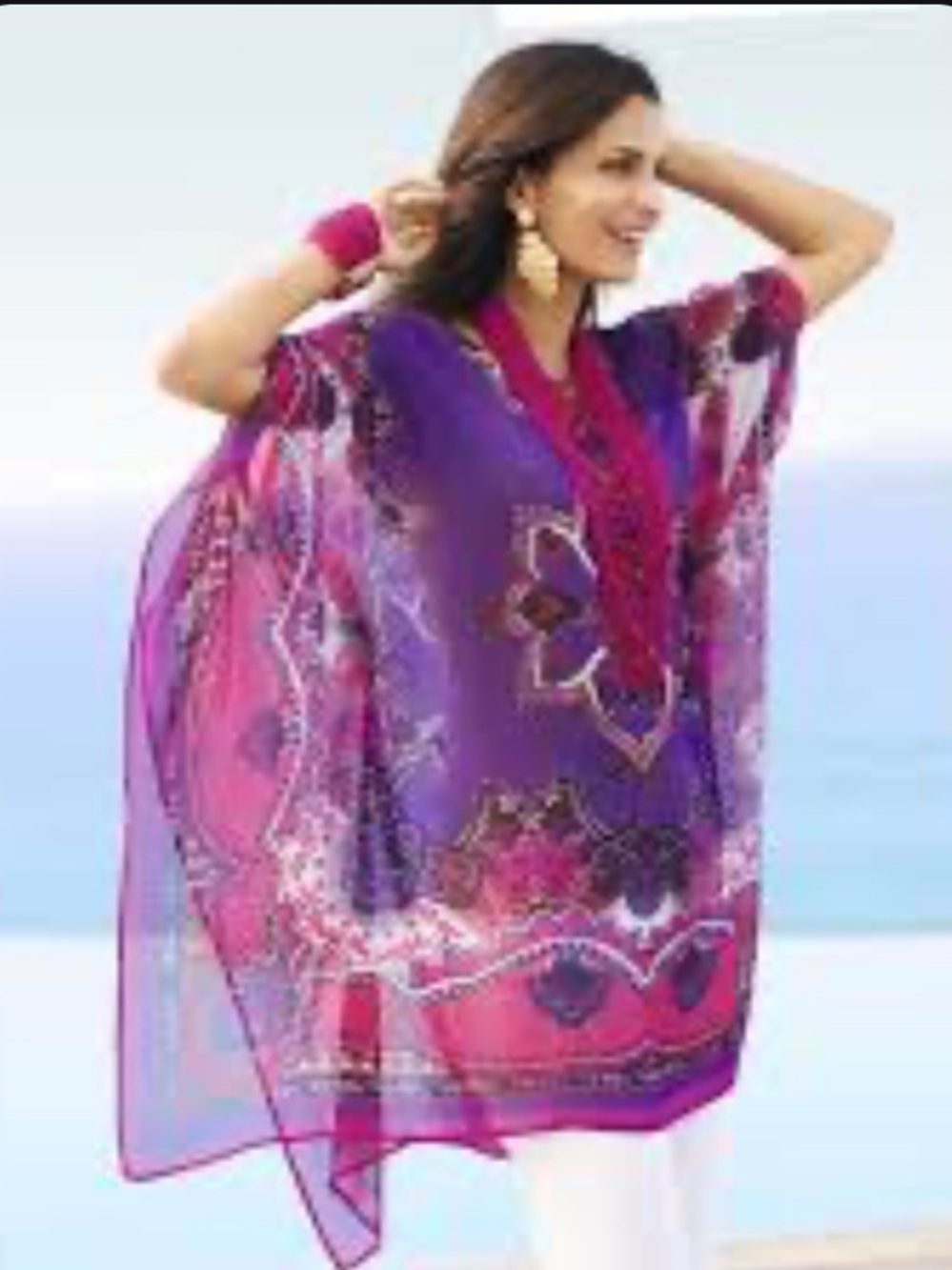Chico’s- multicolor paisley print sheer poncho/cardigan